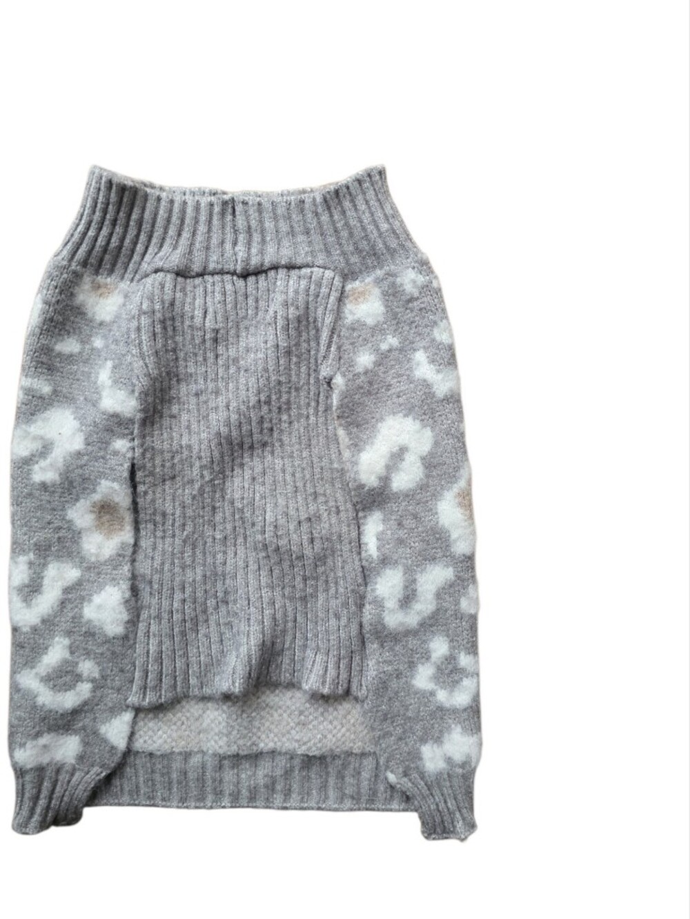 Dog Sweater Coat Gray Patterned Ribbed Knit